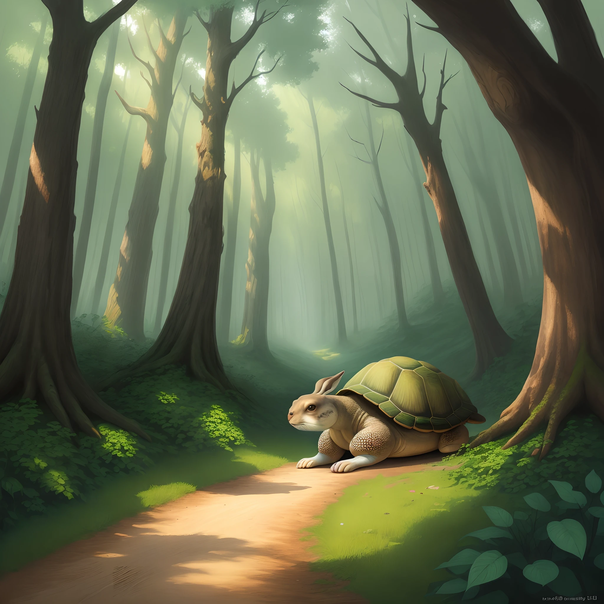 An illustration of the forest where the tortoise and the hare lived