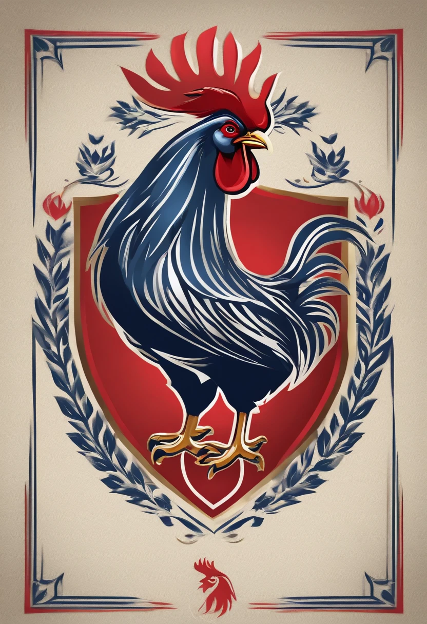 Design the Rooster team crest，There is NBA style，The team crest contains a rooster head，The rooster's crown is majestic。The team emblem contains the words。