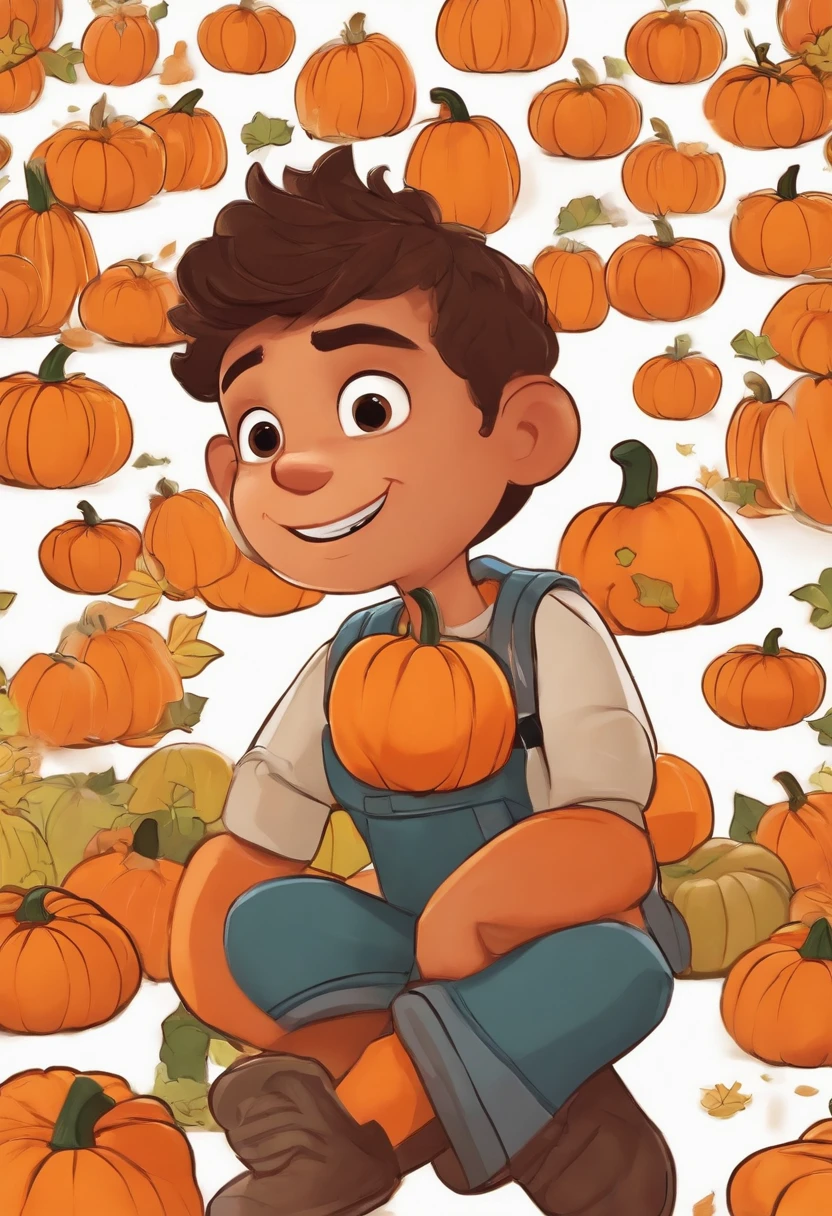 Image of a boy for a story in a youtube video in pixar format he is the Pumpkin is the best friend of the Little Alabastrinho, He always defends his friend and has a sister named Zucchini, Don't put it with pumpkins