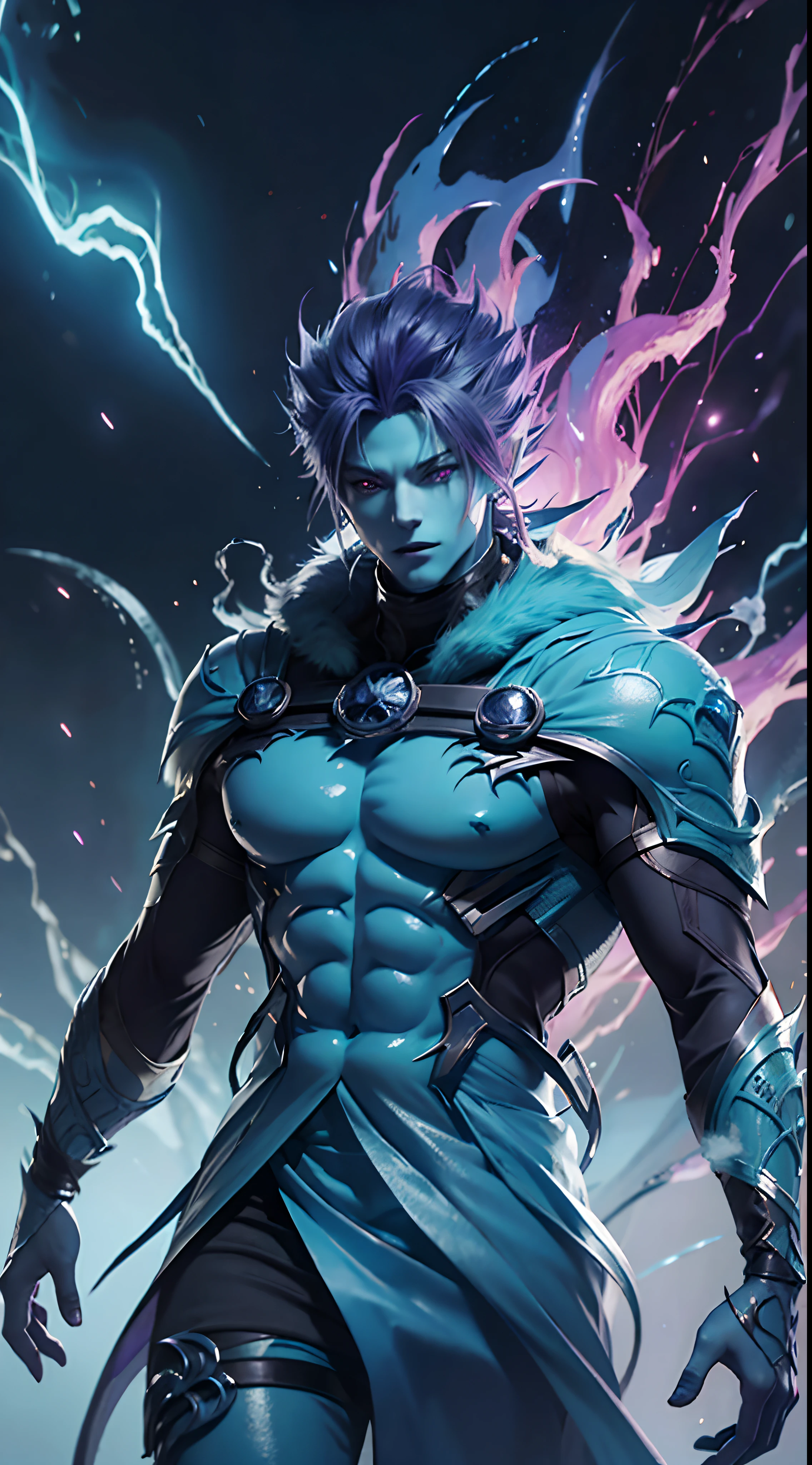 anime character with purple hair and glowing eyes in front of a dark background, handsome guy in demon slayer art, epic fantasy art style, badass anime 8 k, epic fantasy digital art style, detailed digital anime art, human male demon, portrait of hades, epic fantasy art style hd, fierce expression 4k, demon male, extremely detailed artgerm