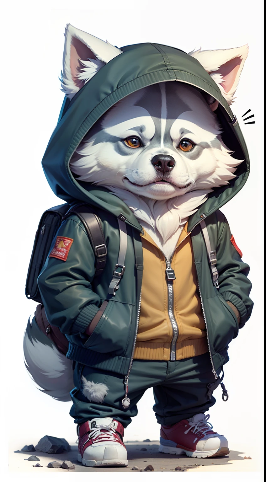 C4tt4stic, Cartoon Siberian Husky Dog in Jacket and backpack, hooded, fur hands