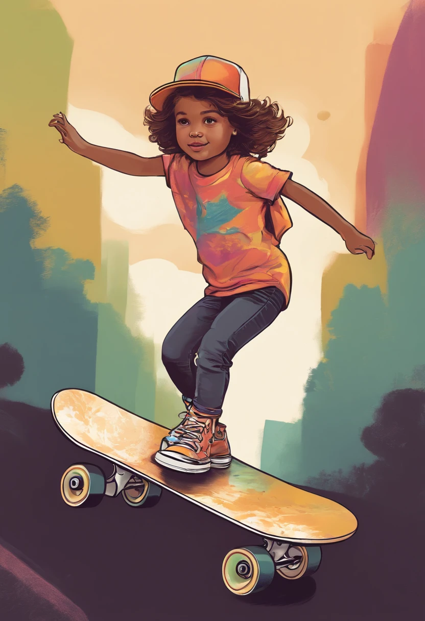 A little girl skateboarding,up,Stylish and cool,
