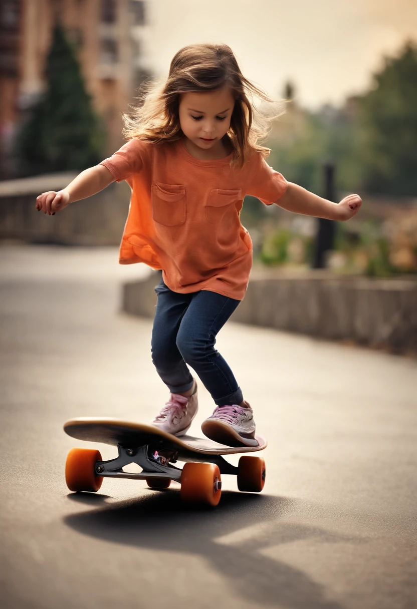 A  girl skateboarding，up，Stylish and cool，