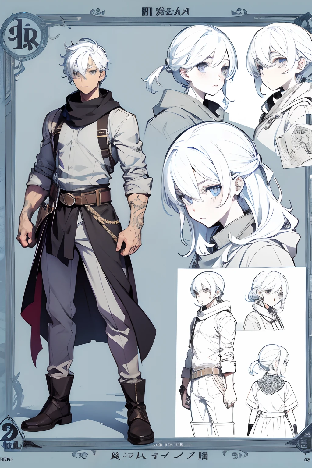 line-art, art book, character sheet, male