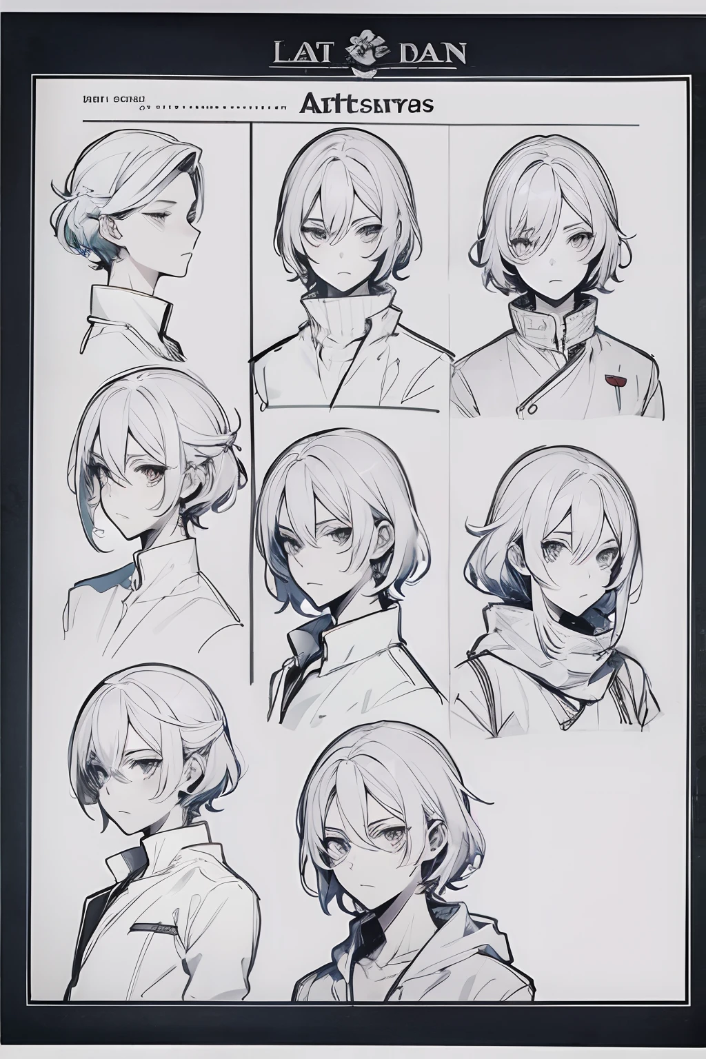 line-art, art book, character sheet, male