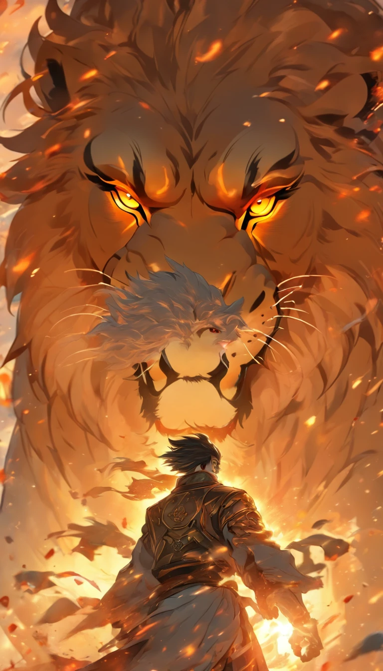 Style chinois,中景 The scene is,A man stood in front of a huge transparent lion,Stretching out your hands with a wrench,long messy hair,Effet lueur,hyper-realistic,Ultra photo realsisim,Style encre chinoise noir et blanc,argent,Discolouration,Tache,Inky,8k,super-fin,High career,Moteur de rendu OC