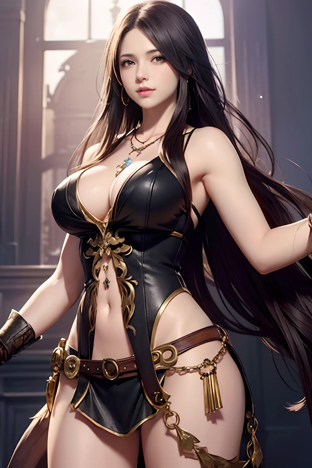 a drawing，Draw a woman with long hair in a vest and necklace, detailed anime character art, Boris Vallejo. Octopath Traveler, Beautiful character painting, detailed character art, detailed character portrait, Anime character art, Character portrait art, Character artwork, Stunning character art, epic exquisite  character art, official character art, granblue fantasy, character art