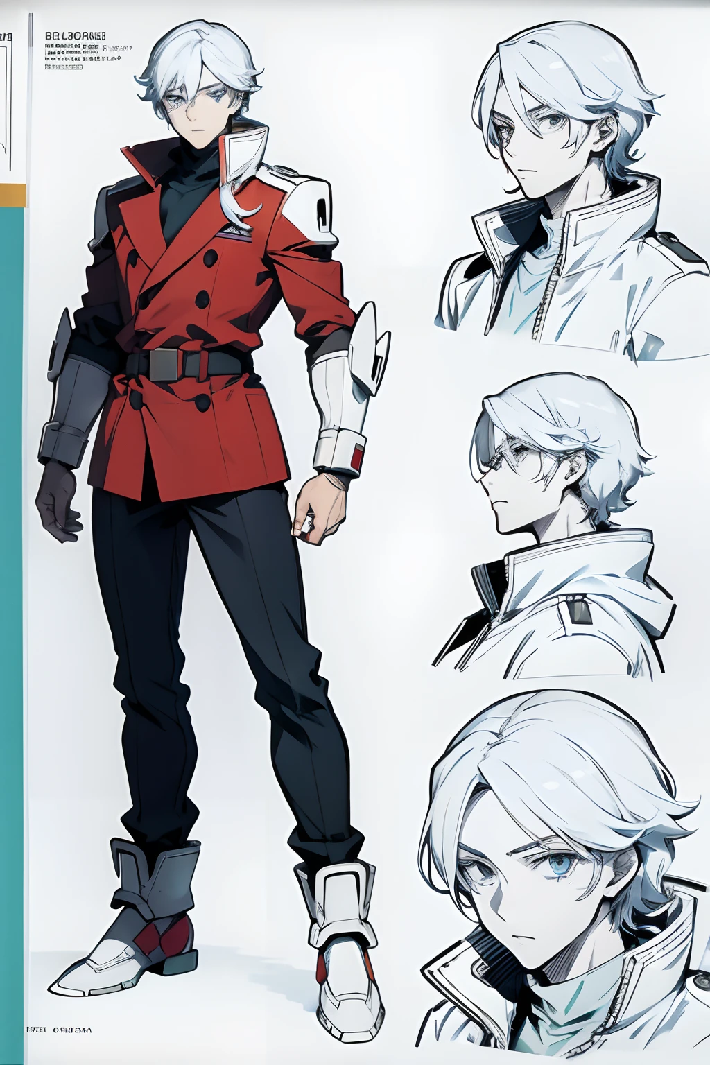 line-art, art book, character sheet, male, modern, Gundam character, reimagined
