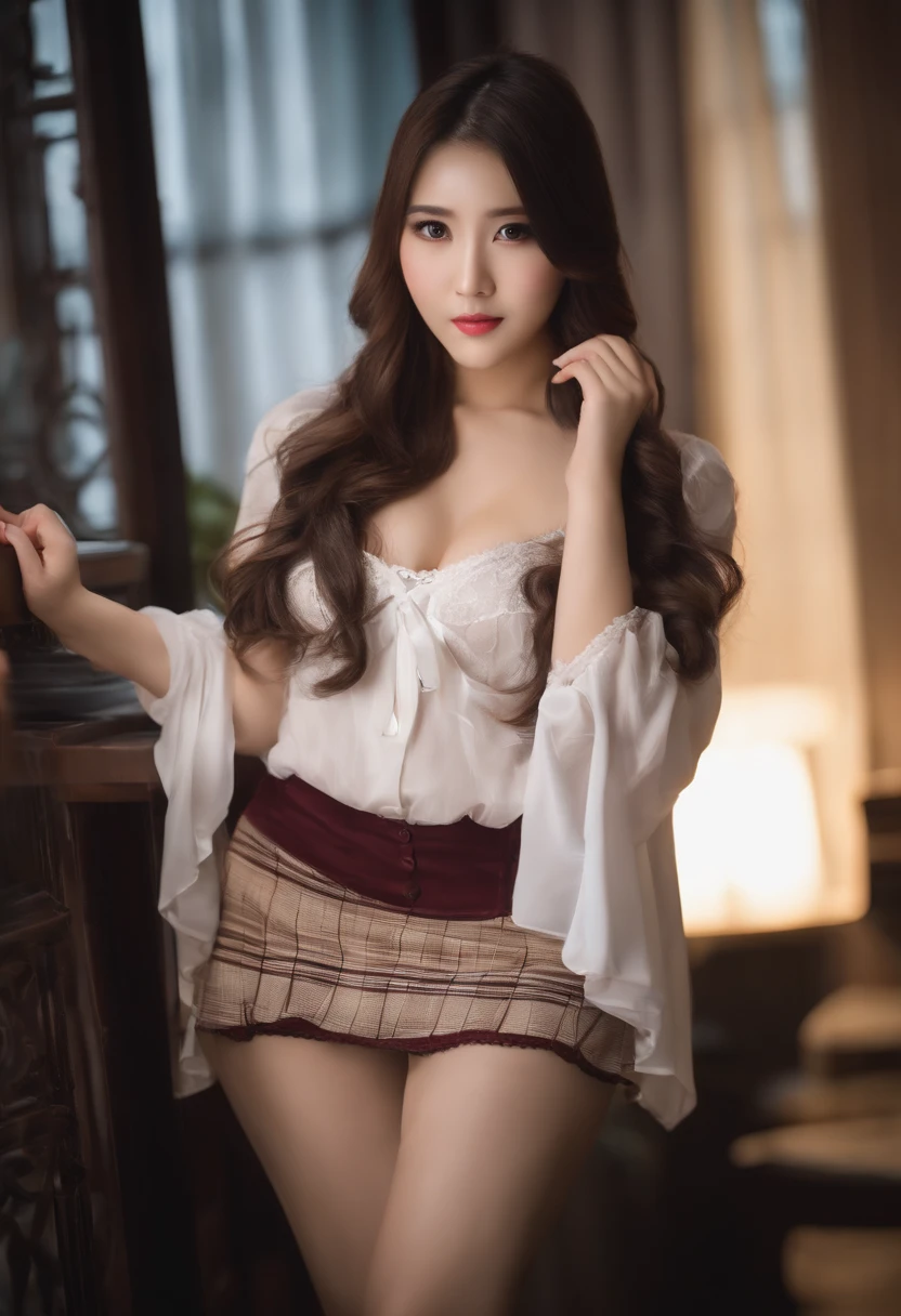 Beautiful girl's big breasts, , Long hair, 　A Japanese Lady　A sexy　student clothes　girl　hight resolution　skirt by the　an lingerie　garter stocking　A dark-haired