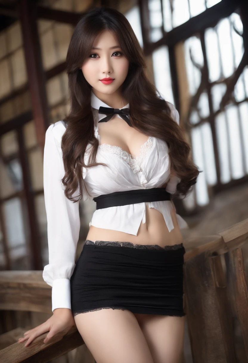 Beautiful girl's big breasts, , Long hair, A Japanese Lady A sexy student clothes girl hight resolution skirt by the an lingerie garter stocking A dark-haired
