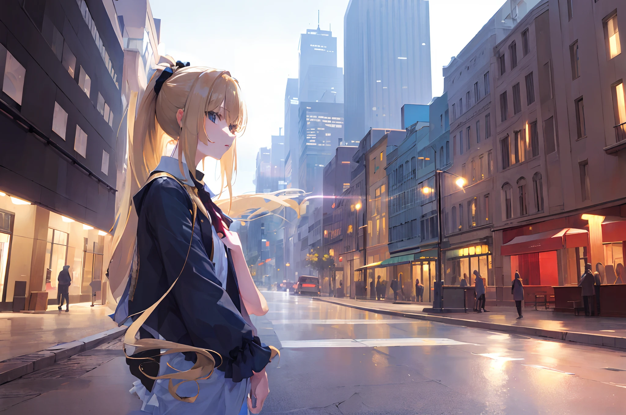 Masterpiece, best quality, long hair, blond hair, high ponytail,