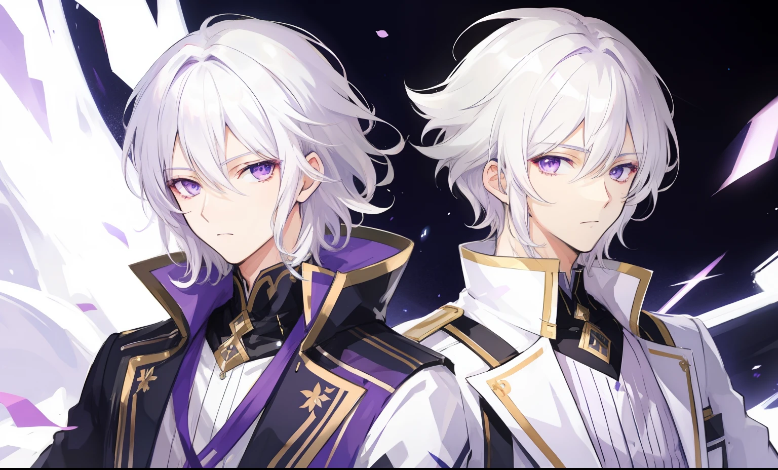 White hair purple eyes handsome anime illustration hair perm beautiful Boys Shorthair Ephemeral