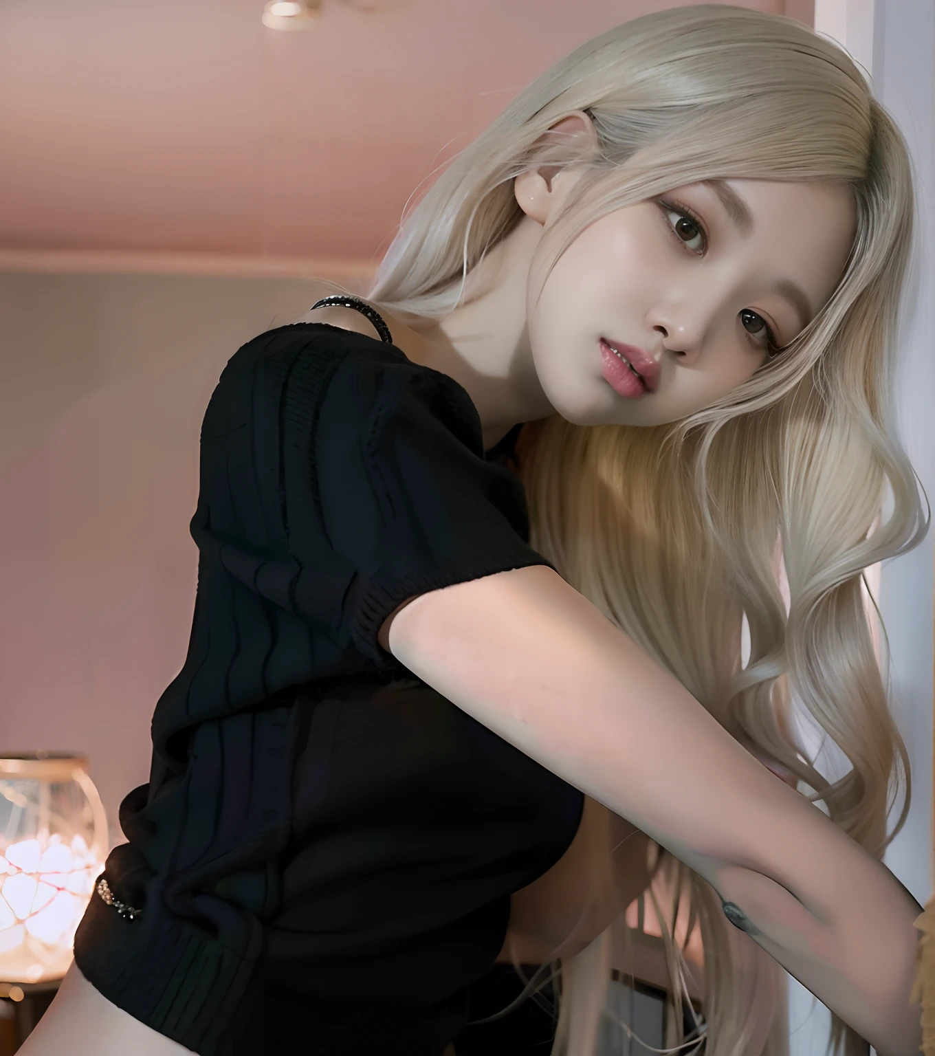 Mulher loira com cabelo longo posando em um top preto e jeans, ava max, com longos cabelos loiros, com longos cabelos brancos, com cabelos longos brancos, ****** coreana, Parque Roseanne do Blackpink, Ulzzang, her hair is white, extremely pale blond hair, com cabelos longos, very very pale blond hair, Mulher sul-coreana bonita, longos cabelos brancos e franja