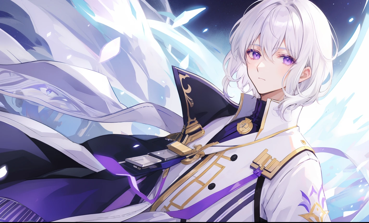 White hair purple eyes handsome anime illustration hair perm beautiful Boys Shorthair Ephemeral