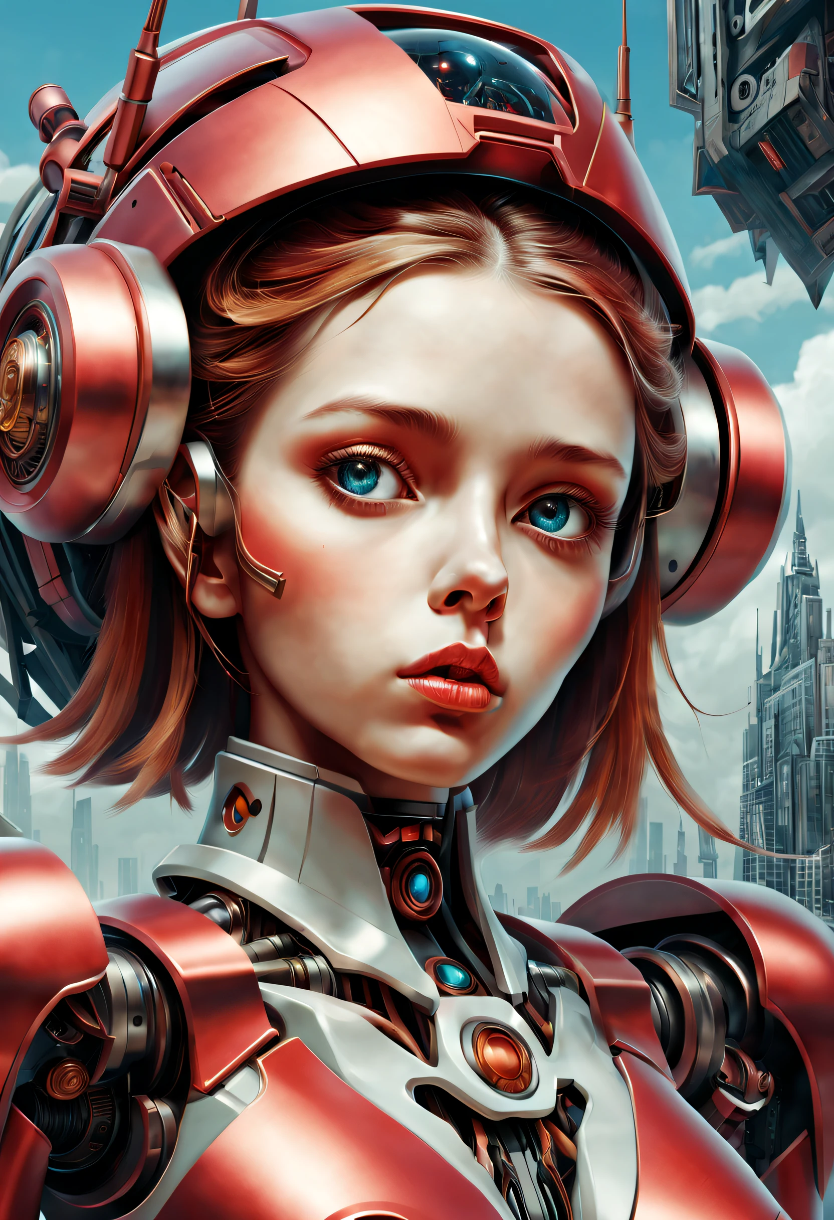 Complex illustrations in surrealist art style,mecha-girl,