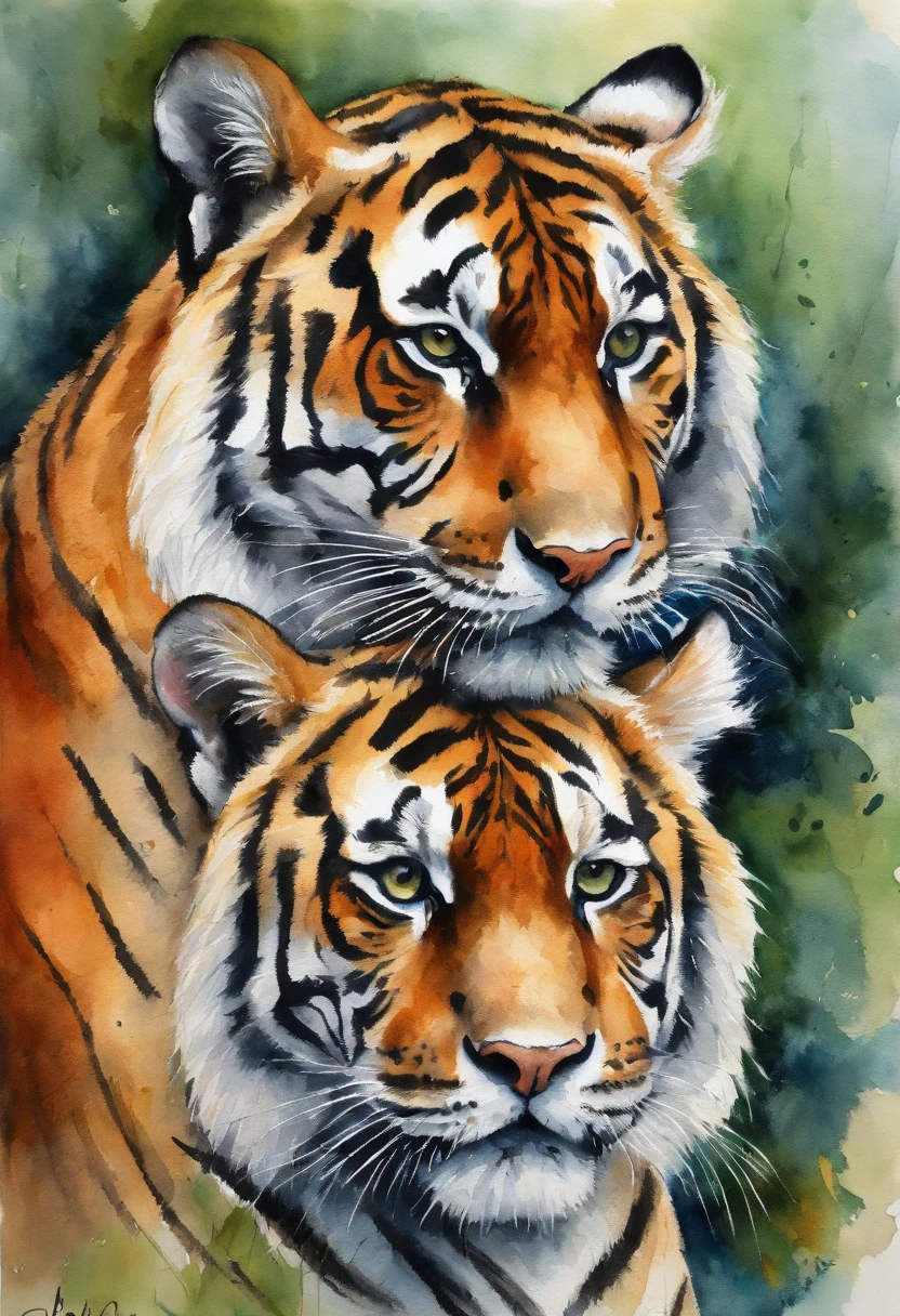 Pair of Royal Bengal tigers nuzzling