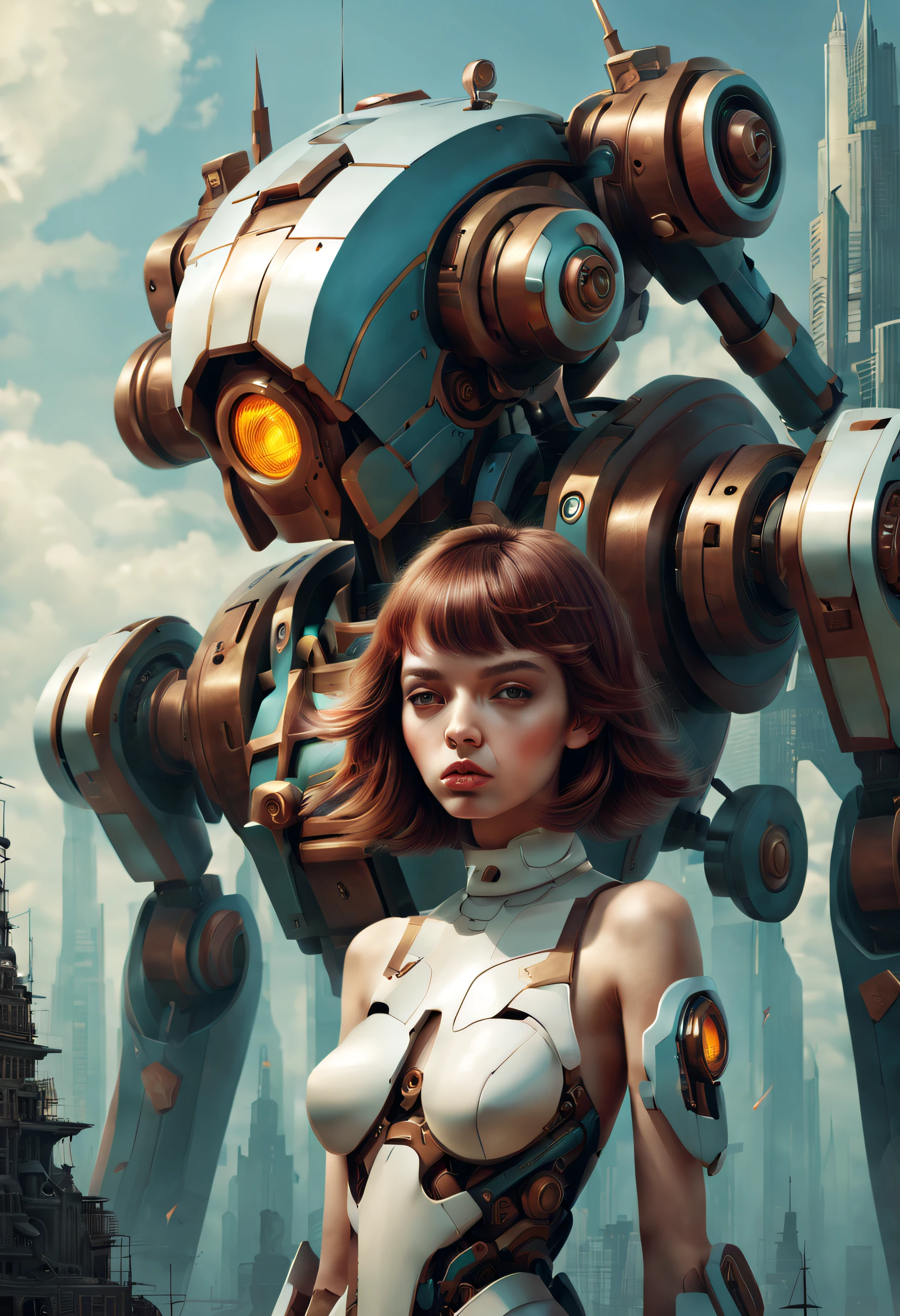 Complex illustrations in surrealist art style，mecha-girl，