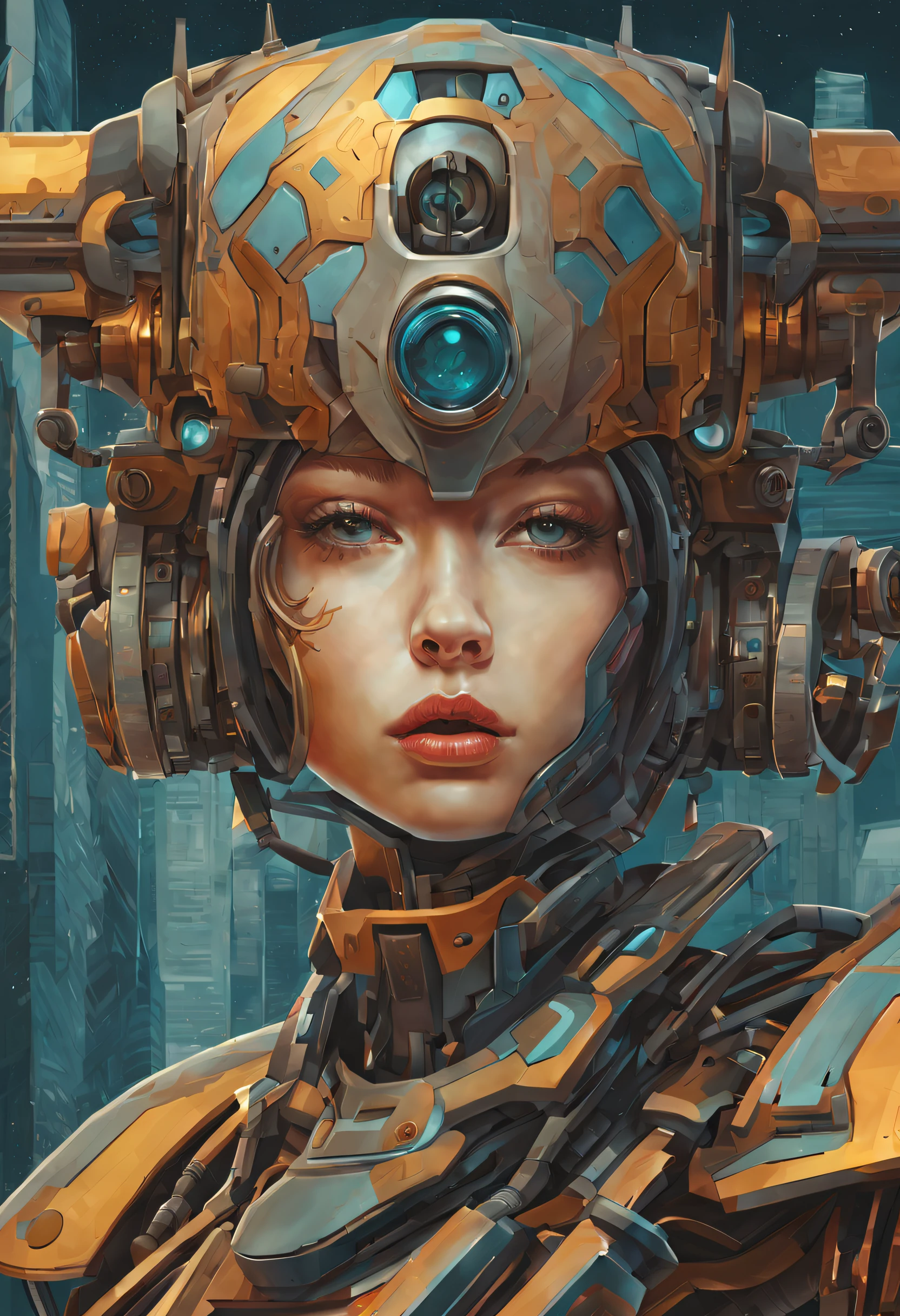 Complex illustrations in surrealist art style，mecha-girl，