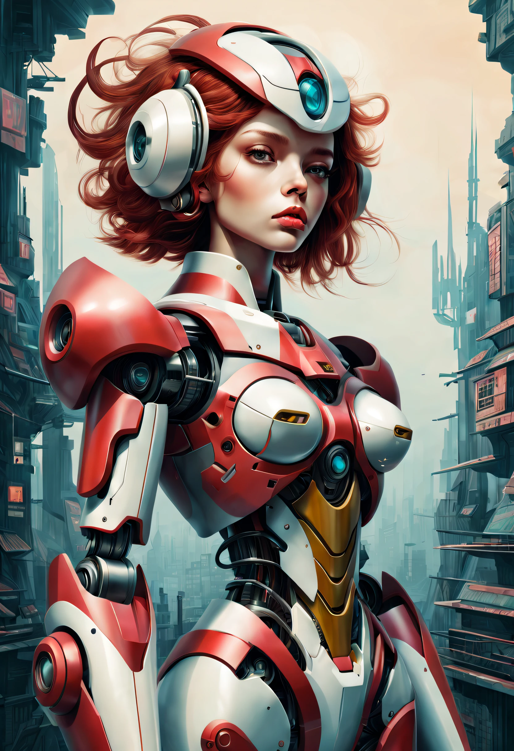 Complex illustrations in surrealist art style，mecha-girl，