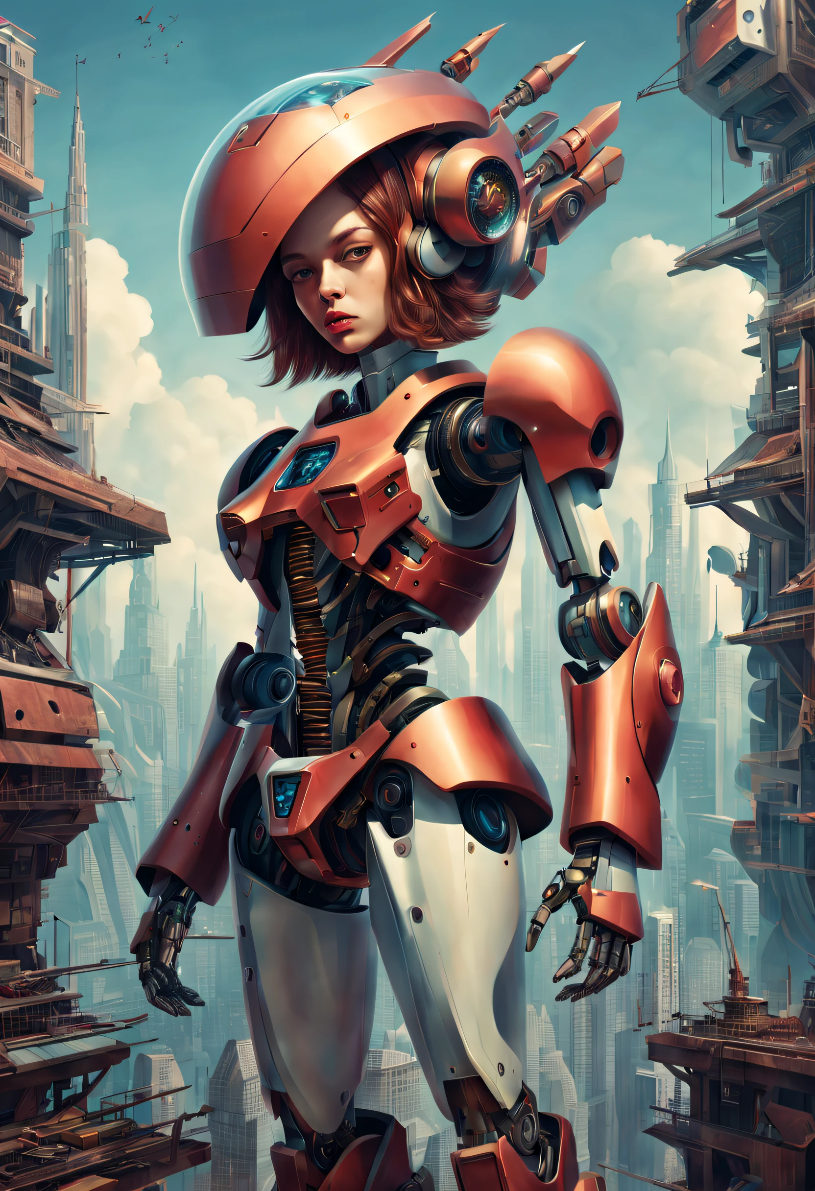 Complex illustrations in surrealist art style,mecha-girl,