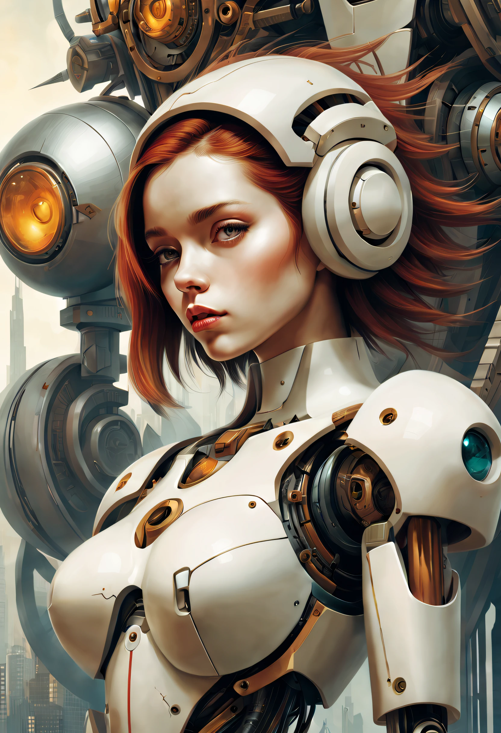 Complex illustrations in surrealist art style,mecha-girl,