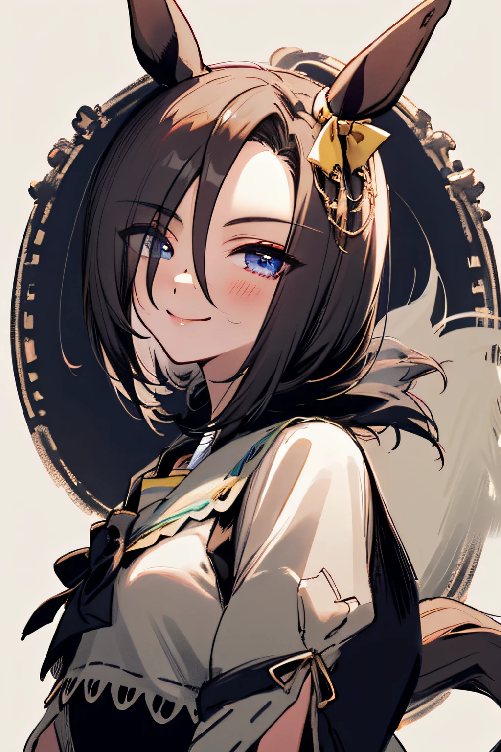 air groove \(umamusume\), ultra-detailed eyes, horse tail, masterpiece, bestquality, upper body, smile
