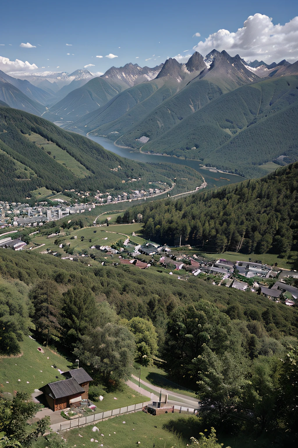 Developed country surrounded by mountains and forests.