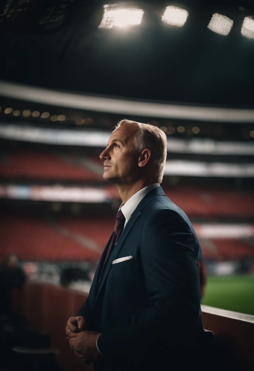 football sports commentator, breaking the news while always looking ahead
