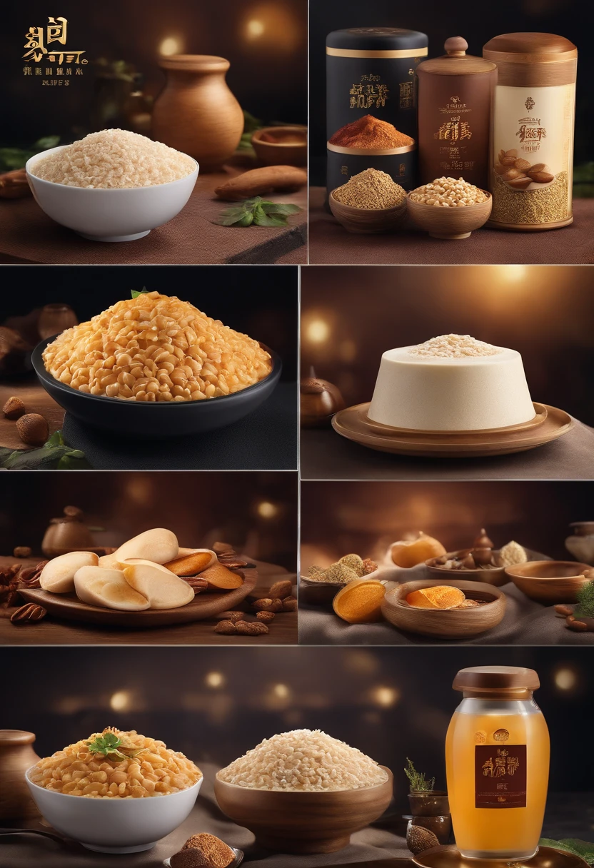 Eight treasure porridge,Commercial shooting,, ,poster for, Fresh style background, elegant, Booth lighting, Attractive, photorealistic colors, Ultra HD,photorealestic,Product packaging