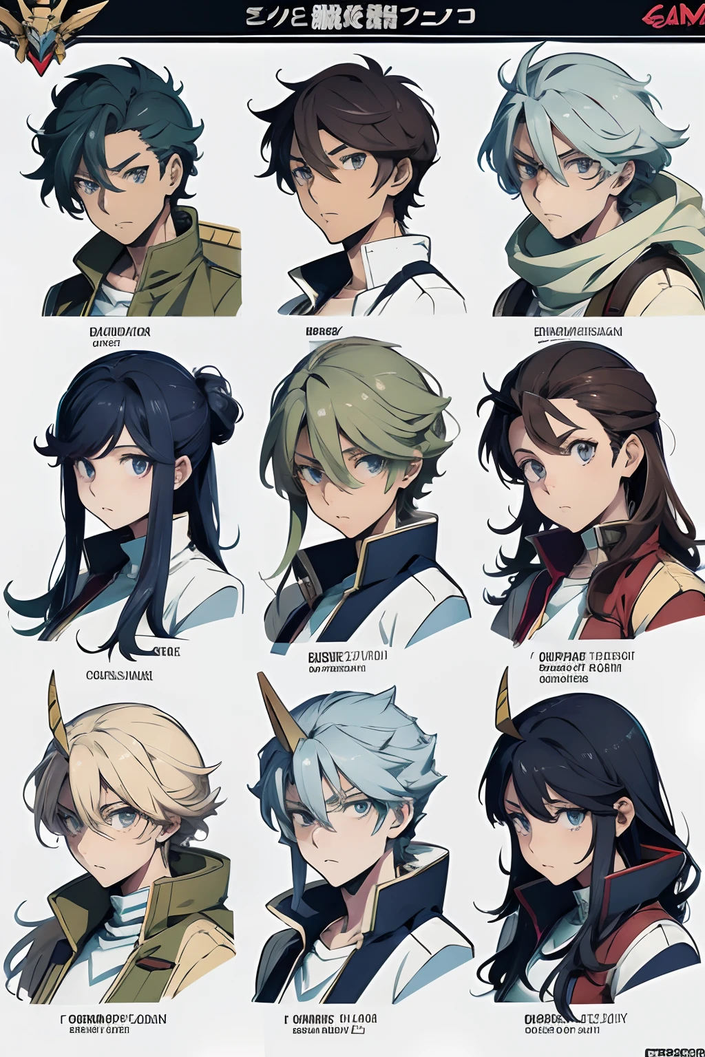 line-art, art book, character sheet, gundam iron-blooded orphans, reimagined, action, character expression pages