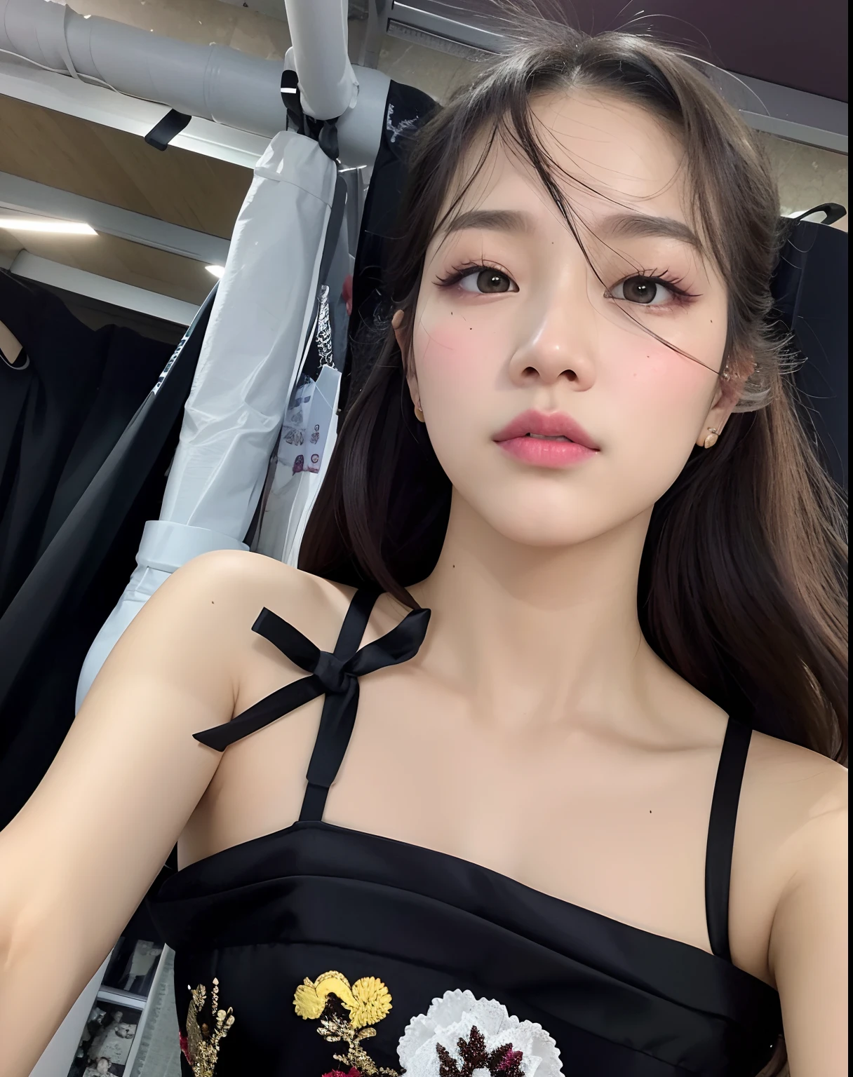 a close up of a woman in a black dress posing for a picture, jisoo from blackpink, jossi of blackpink, jisoo of blackpink, dilraba dilmurat, heonhwa choe, portrait jisoo blackpink, ulzzang, roseanne park of blackpink, jaeyeon nam, korean girl, headshot profile picture, jinyoung shin, 8k selfie photograph