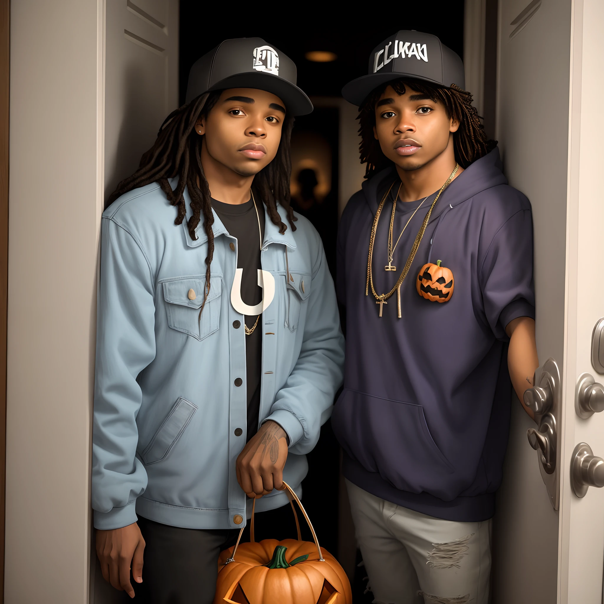 Rapper Eazy E in a holloween costume at the door.