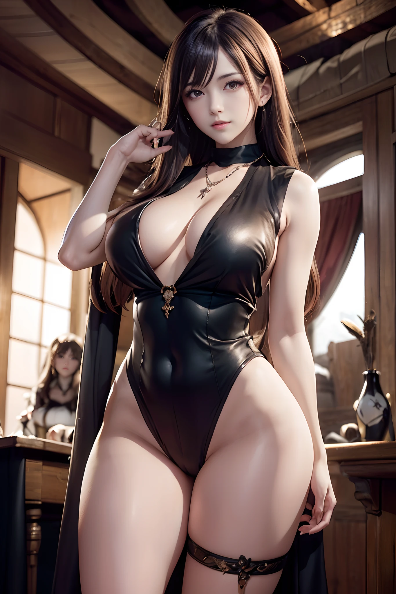 a drawing,Draw a woman with long hair in a vest and necklace, detailed anime character art, Boris Vallejo. Octopath Traveler, Beautiful character painting, detailed character art, detailed character portrait, Anime character art, Character portrait art, Character artwork, Stunning character art, epic exquisite character art, official character art, granblue fantasy, character art