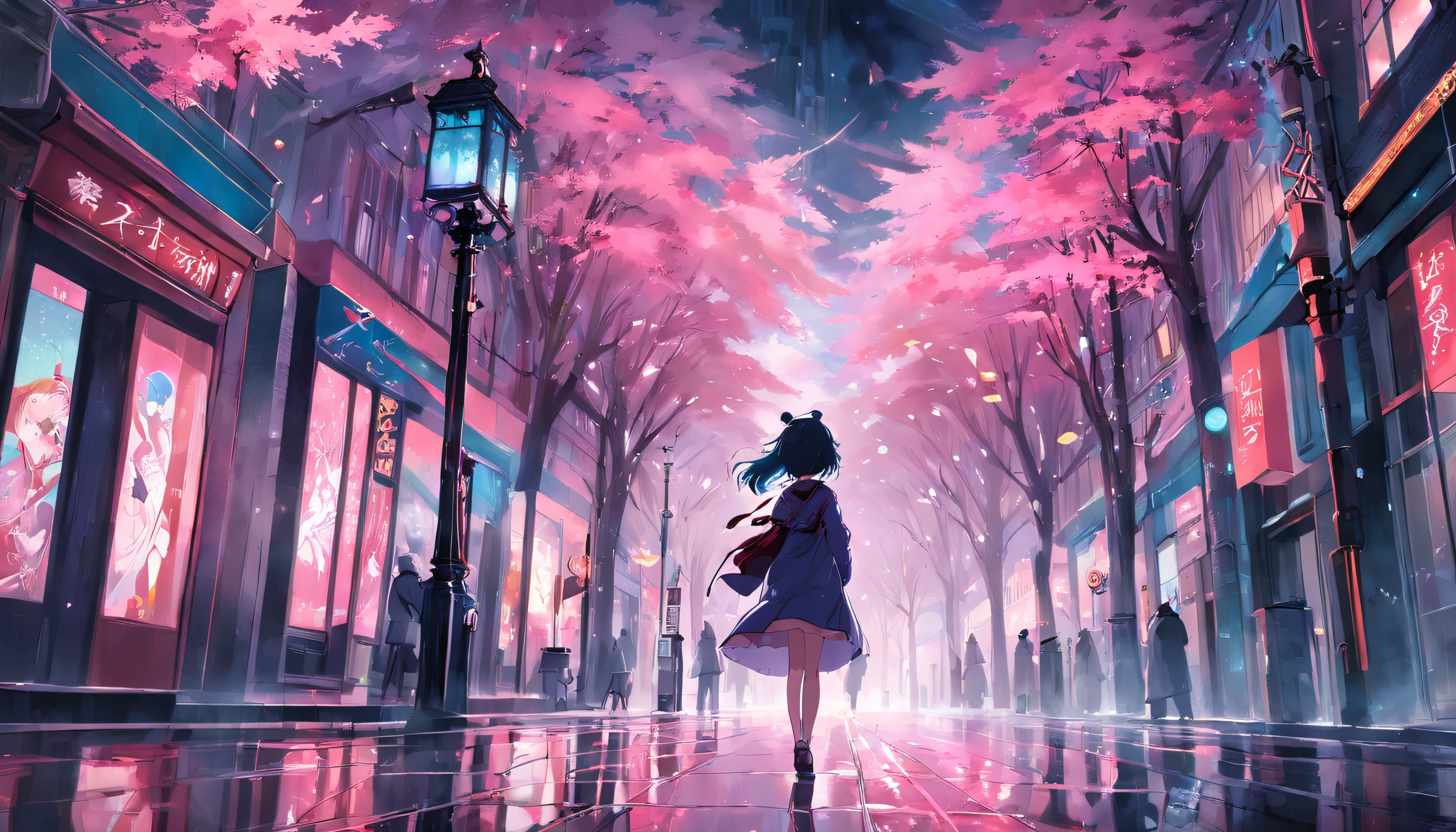 tmasterpiece,ultra-clear,High-gloss dark style,A magical girl with a staff walks the streets of London,Mist London