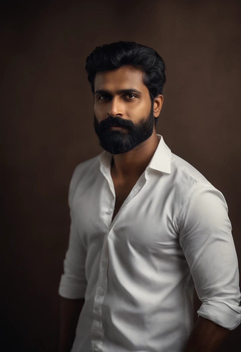 there is a man with a beard and a white shirt, jayison devadas, professional profile picture, vinayak, inspired by Bikash Bhattacharjee, with accurate face, ranjit ghosh, vastayan, without beard, taken with sony alpha 9, very very low quality picture, by Rajesh Soni, portait photo profile picture, face picture, front portrait 8k ultrarealistic potrait, professional studio image,