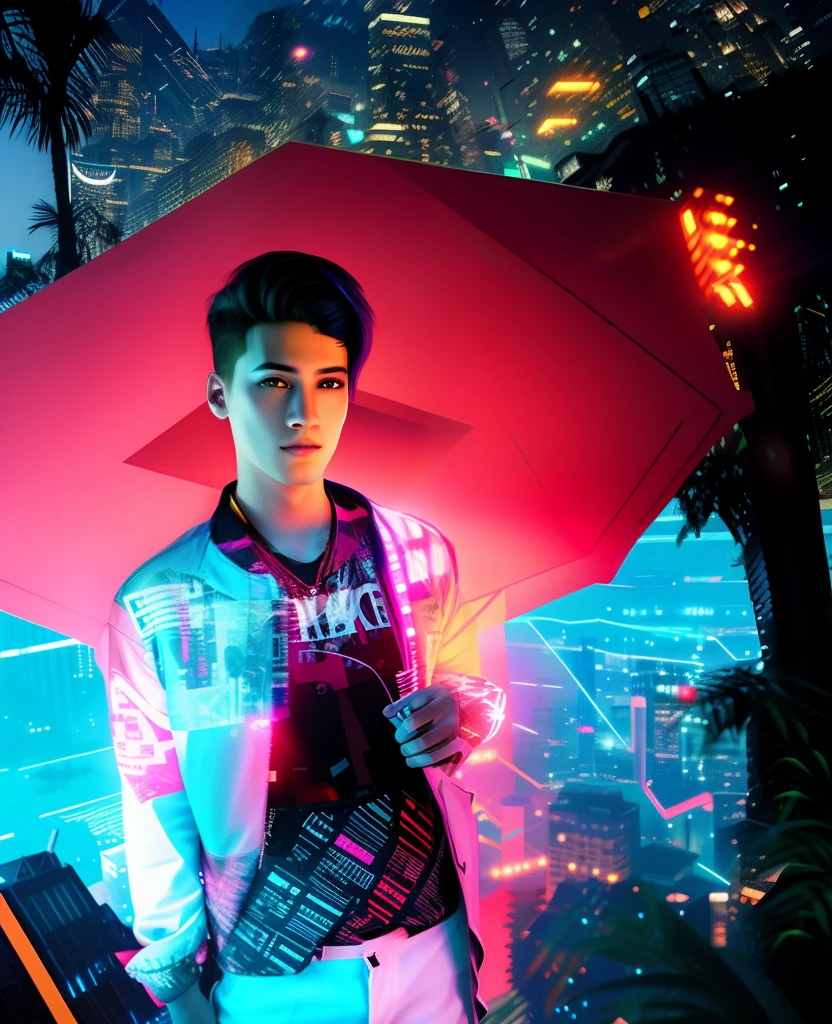 Cyberpunk handsome boy with accurate face,cityscape, only face edit