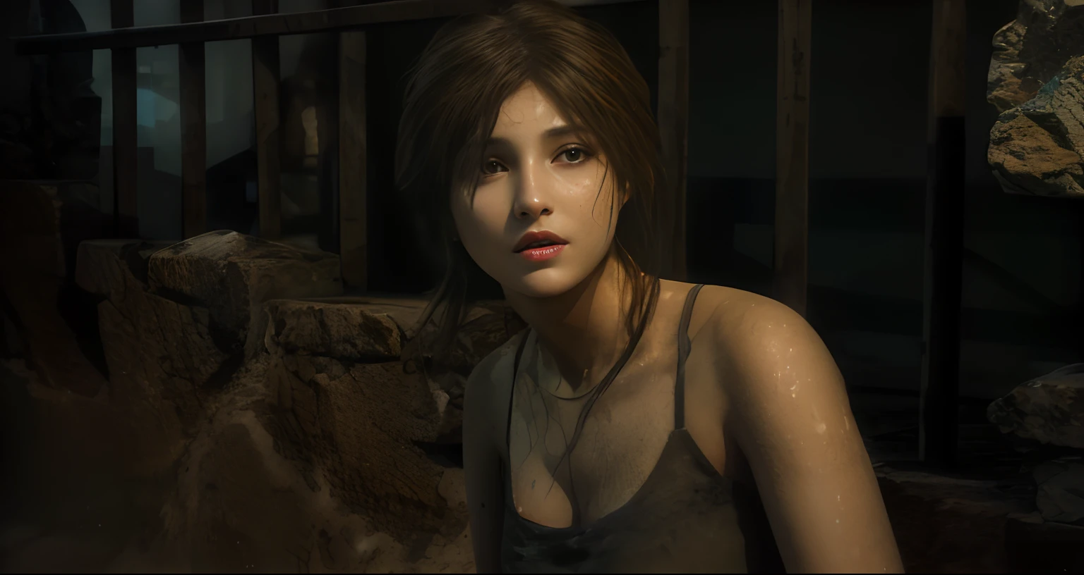 Woman, dirt on body, glowing face, UHD, 4k, detailed artwork, sweaty beautiful