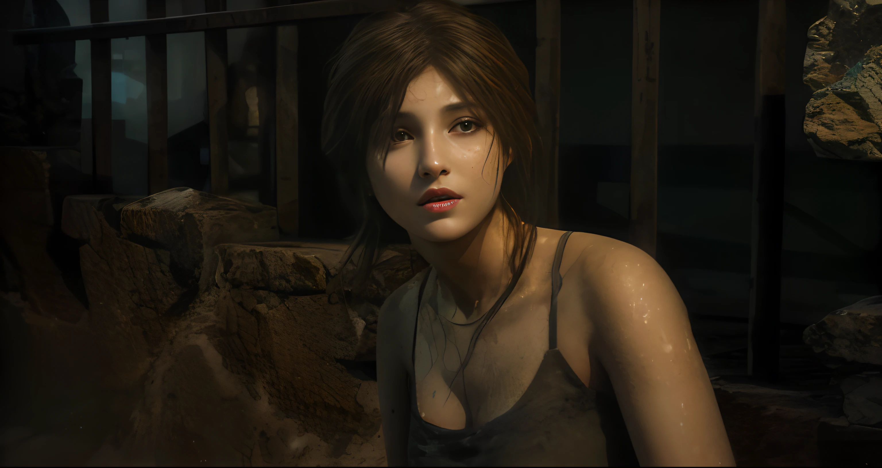 Woman, dirt on body, glowing face, UHD, 4k, detailed artwork, sweaty beautiful