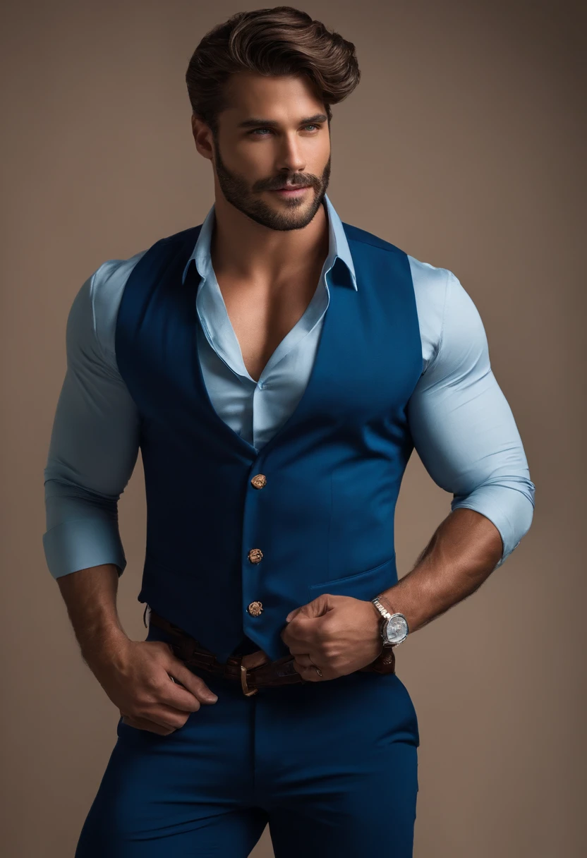 Um personagem masculino, corpo inteiro, cabelo vermelho, olhos verdes, corpo musculoso, blusa branca, blue pants, uma personagem feminina, corpo inteiro, cabelo azul, seios grandes, bunda grande, sorriso lindo, saia curta,