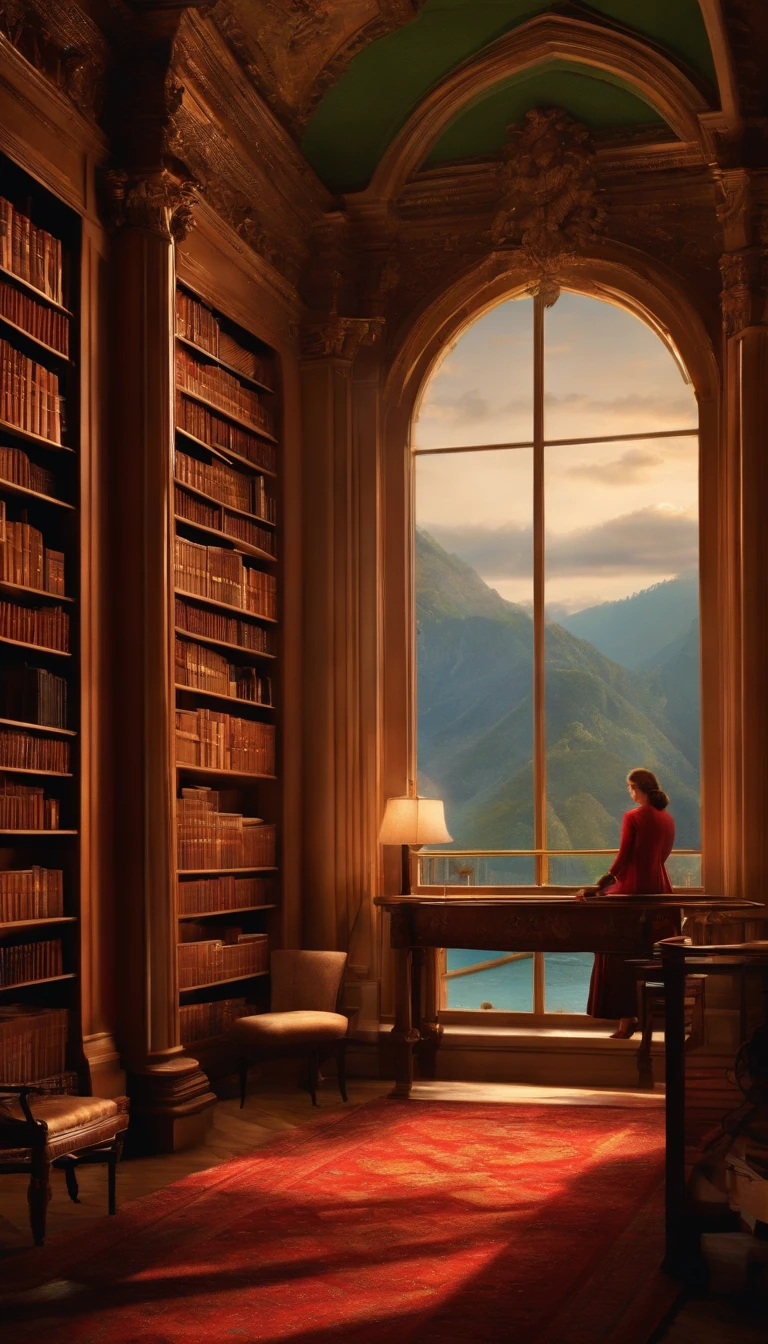 A library and some people reading in the distance.