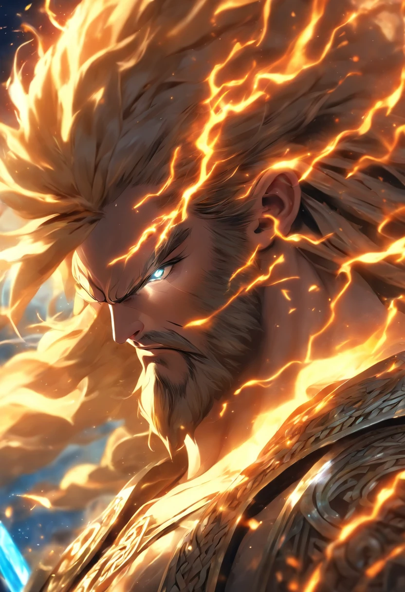 (((Cian))) best quality, ultra-high resolution, CG detalhado 4K, master part,Deus celta,thunders, ,Roupas celtas,Mitologia celta, ((Celtic God of Thunder)) ,Imagem celta,esthetic, centralizado na tela realista 8k