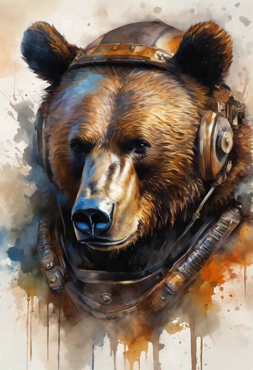 maximum quality, Dramatic lighting, menacing pose, fierce expression, epic atmosphere, (((Bear head shaped helmet))), (((full body shot))),goku made out of metal, cyborg, cyberpunk style, clockwork, ((intricate details)), hdr, ((intricate details, hyperdetailed)), incandescent lamps, cinematic shot, vignette, bokeh effect beckground, (canines), (full body shot).