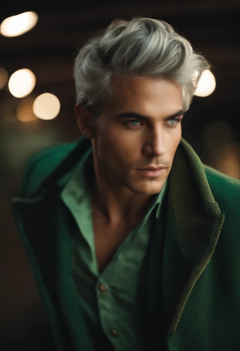 homen de olho verde e azul cabelo branco