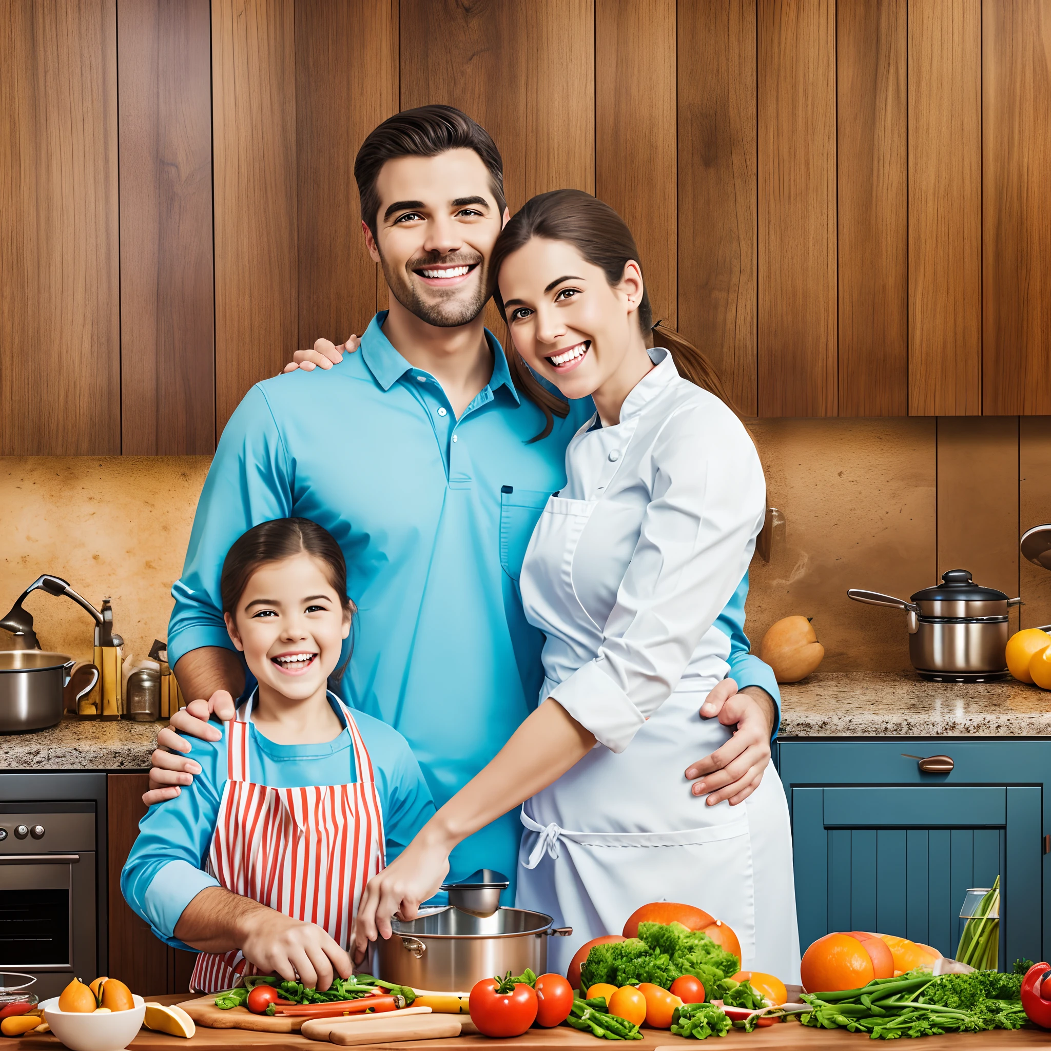 realistic photo. happy family cooking, smiling, old kitchen, 4k --auto --s2