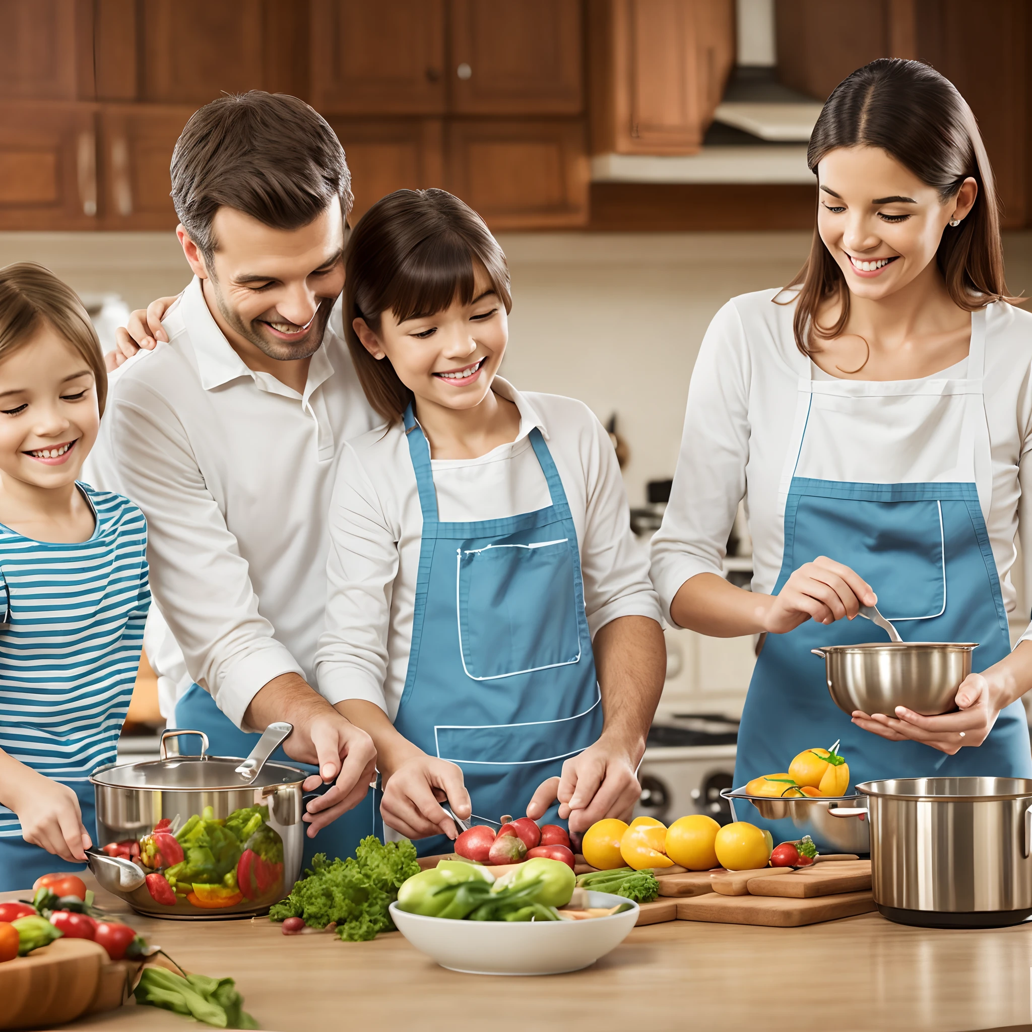 realistic photo. happy family cooking, smiling, old kitchen, 4k --auto --s2