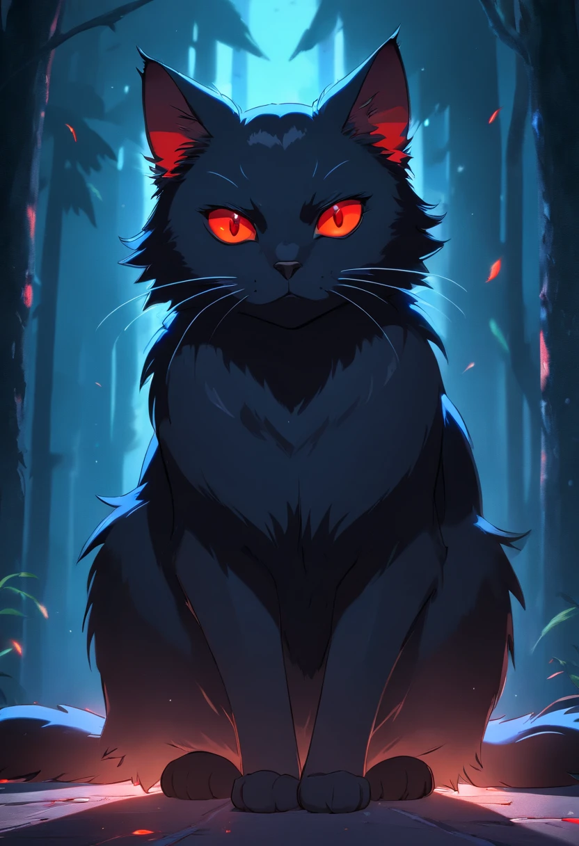 black and red cat with a demon tail and devil horns, feral, a (((feral))) cat, female, solo, full body, feline pussy, in heat,  ((pussy focus)),  (( three quarter view))), night time, masterpiece, best quality, highres, high resolution, perfect face, perfect eyes, detailed, shaded, 4k, 2k, depth of field