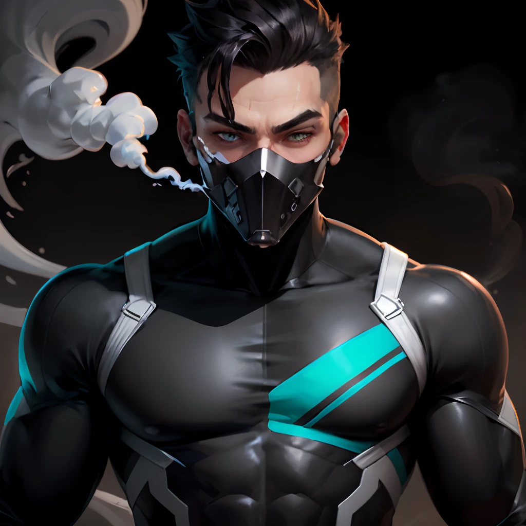 Name: Smokescreen
Appearance:
Smokescreen is a tall and athletic male with a twunk body shape. He has short, messy brunette hair that contrasts with his striking emerald green eyes. His rugged facial features give him a mysterious and charismatic look, with a faint five o'clock shadow.Costume:
Smokescreen's costume consists of a sleek black bodysuit with silver accents, which helps him blend into the shadows. He wears a silver mask that conceals his identity and adds an air of enigma.