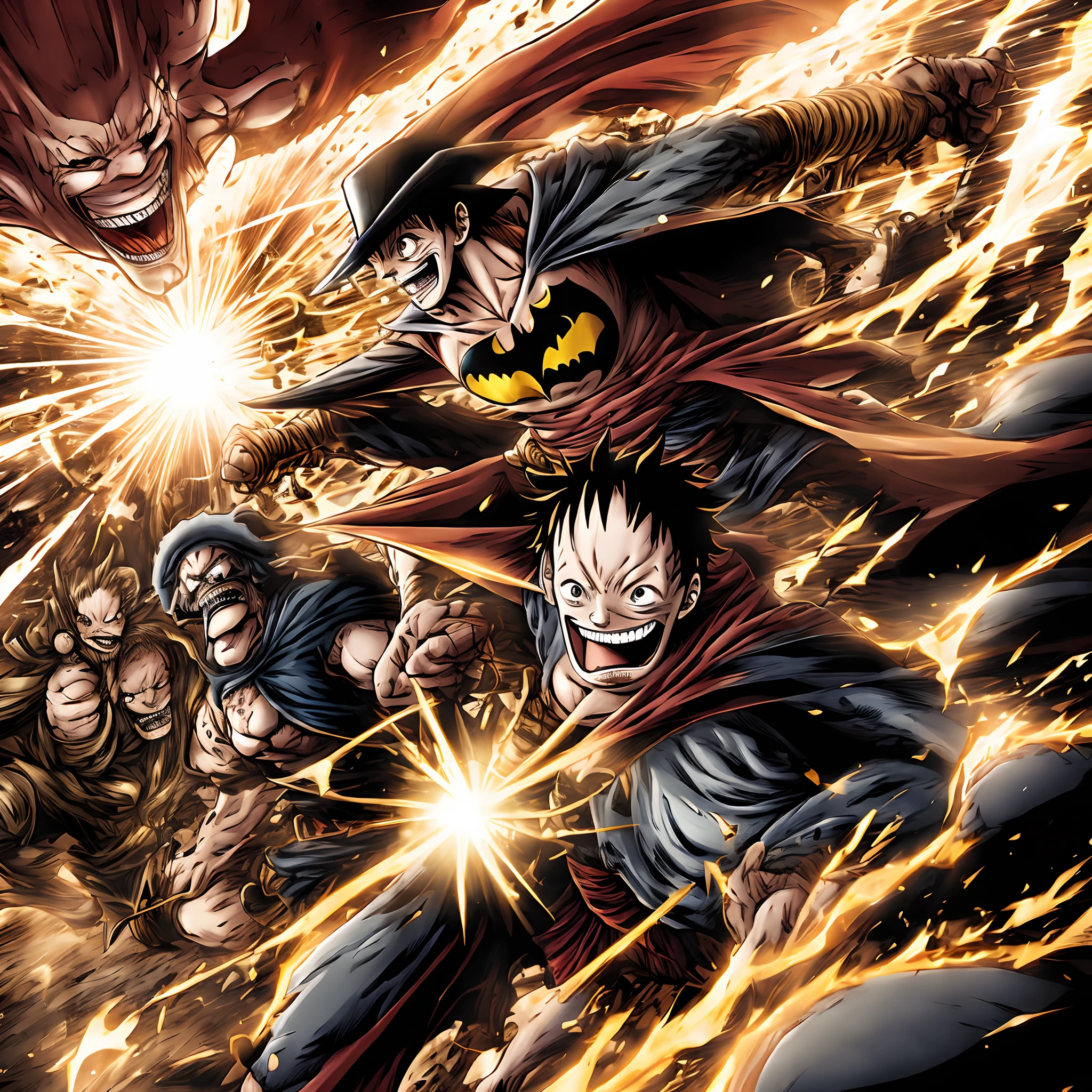 Strawhat luffy fighting batman