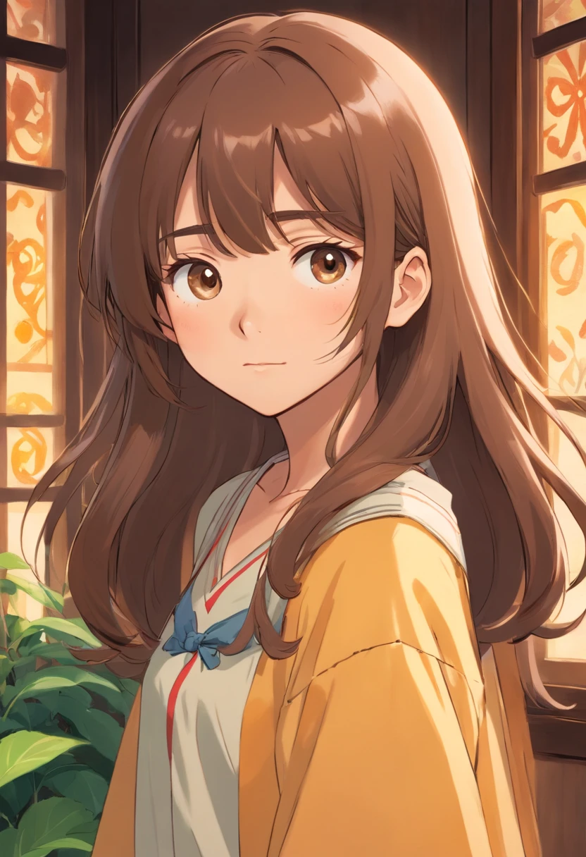 make me a teenage girl who is half mexican half white, has light tan skin, has curtain bangs and shoulder length hair, hair is dark brown, eyes are dark brown