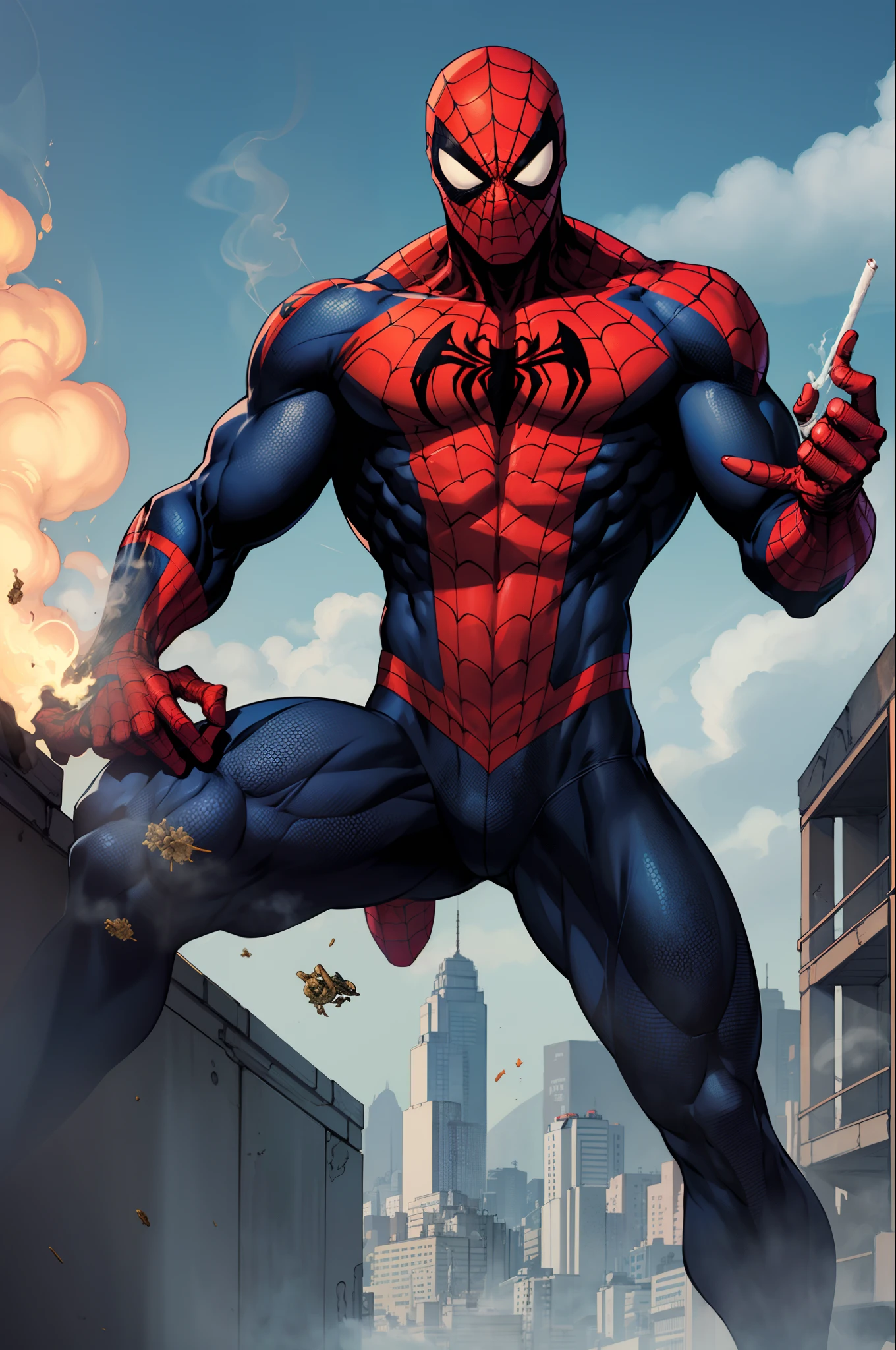 Homem aranha fumando maconha